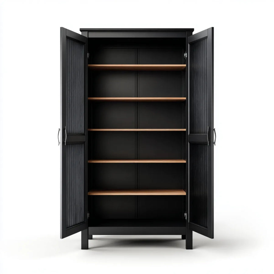 Armadio a 2 ante con 5 ripiani nero e marrone 100 x 45 x 200 cm in MDF rettangolare