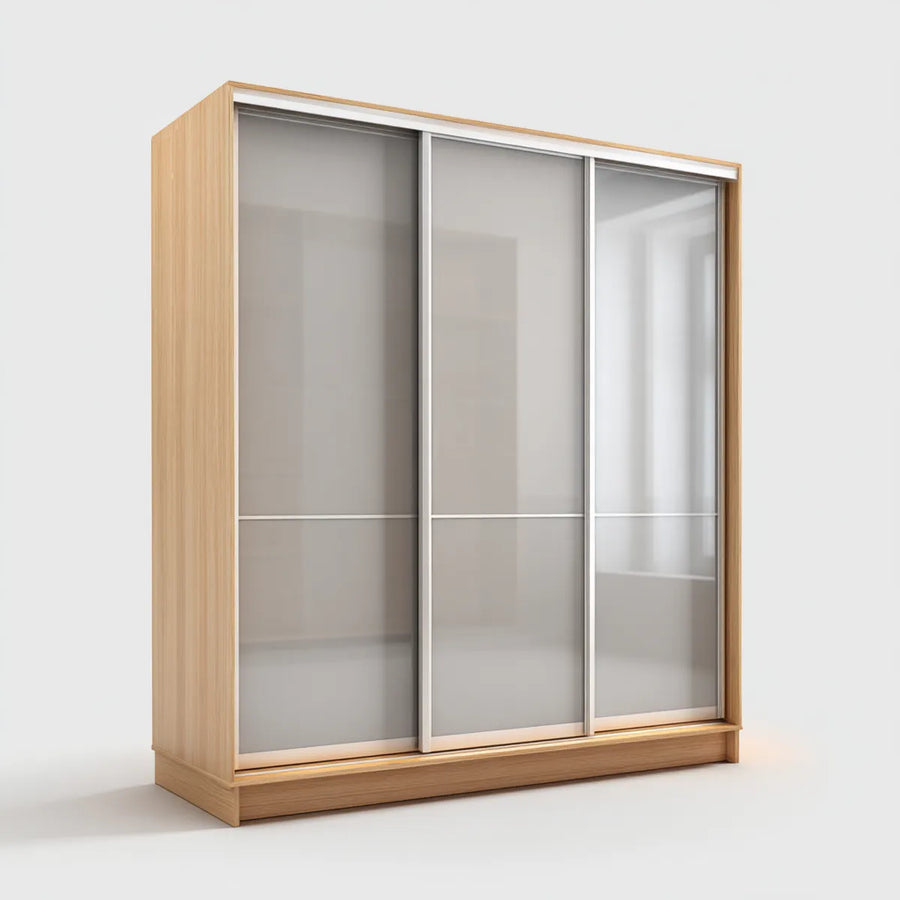 Armadio guardaroba 3 ante scorrevoli rovere chiaro e grigio vetro 180 x 60 x 220 cm rettangolare